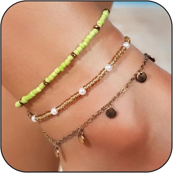 Boho Anklet Set for Women Elegant Beaded Ankle Bracelets - Picture 1 of 6